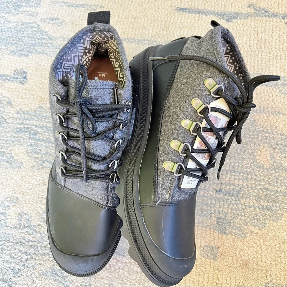 TOM’S MENS CORDOVA CHARCOAL WOOL LEATHER LACE UP HIKING BOOTS SIZE 9 NWT
